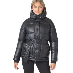 Toboggan Canada Mia Puffer Belted Coat with Removable Hood Black Size XL NWT